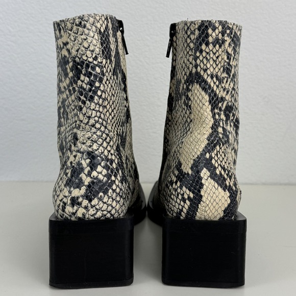 Zara Black Off White Embossed Leather Snakeskin Square Toe Anke Boots 38 US 7.5 - Picture 7 of 13